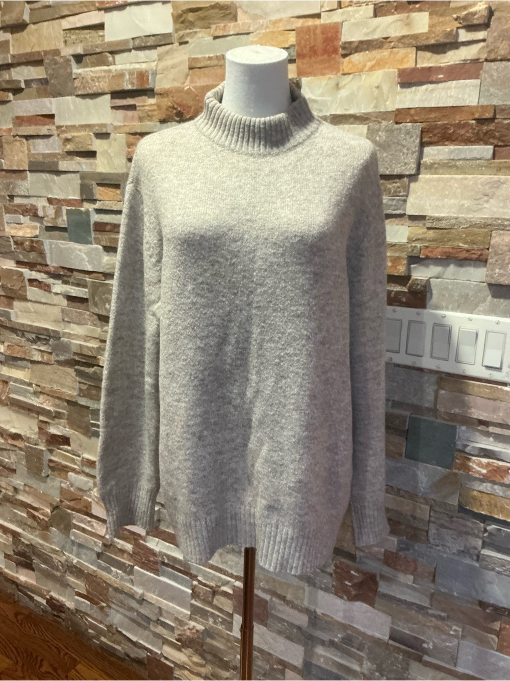 Jenni Kayne Oatmeal Beige Cotton Blend Mock Neck Sweater